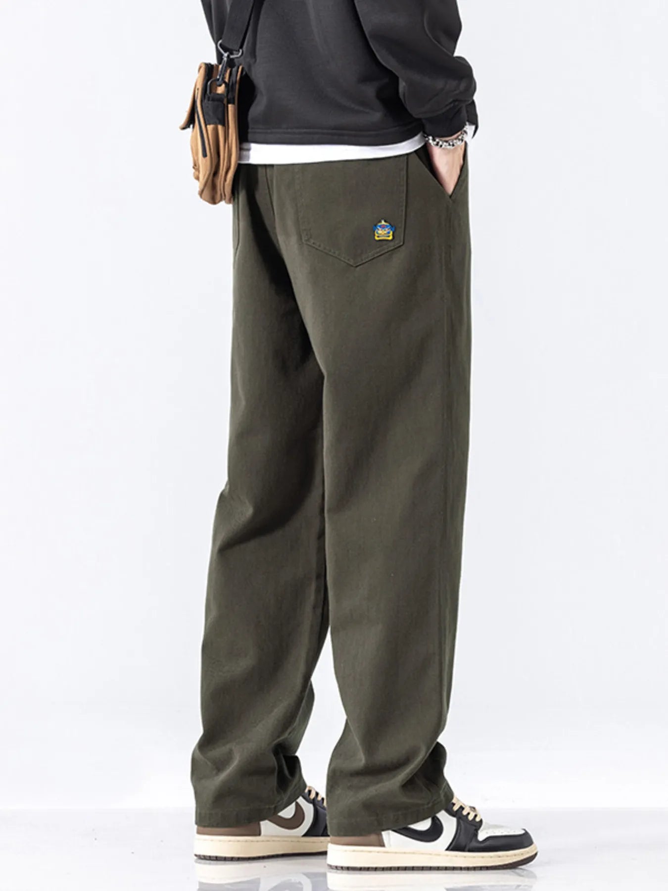Casual Loose-Fit Drawstring Pants Plus Size in Military Green for Men