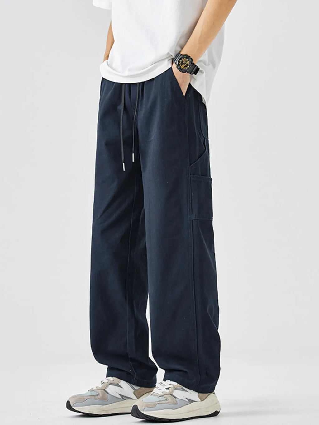 Plus Size Drawstring Wide Leg Pants in Khaki for Men