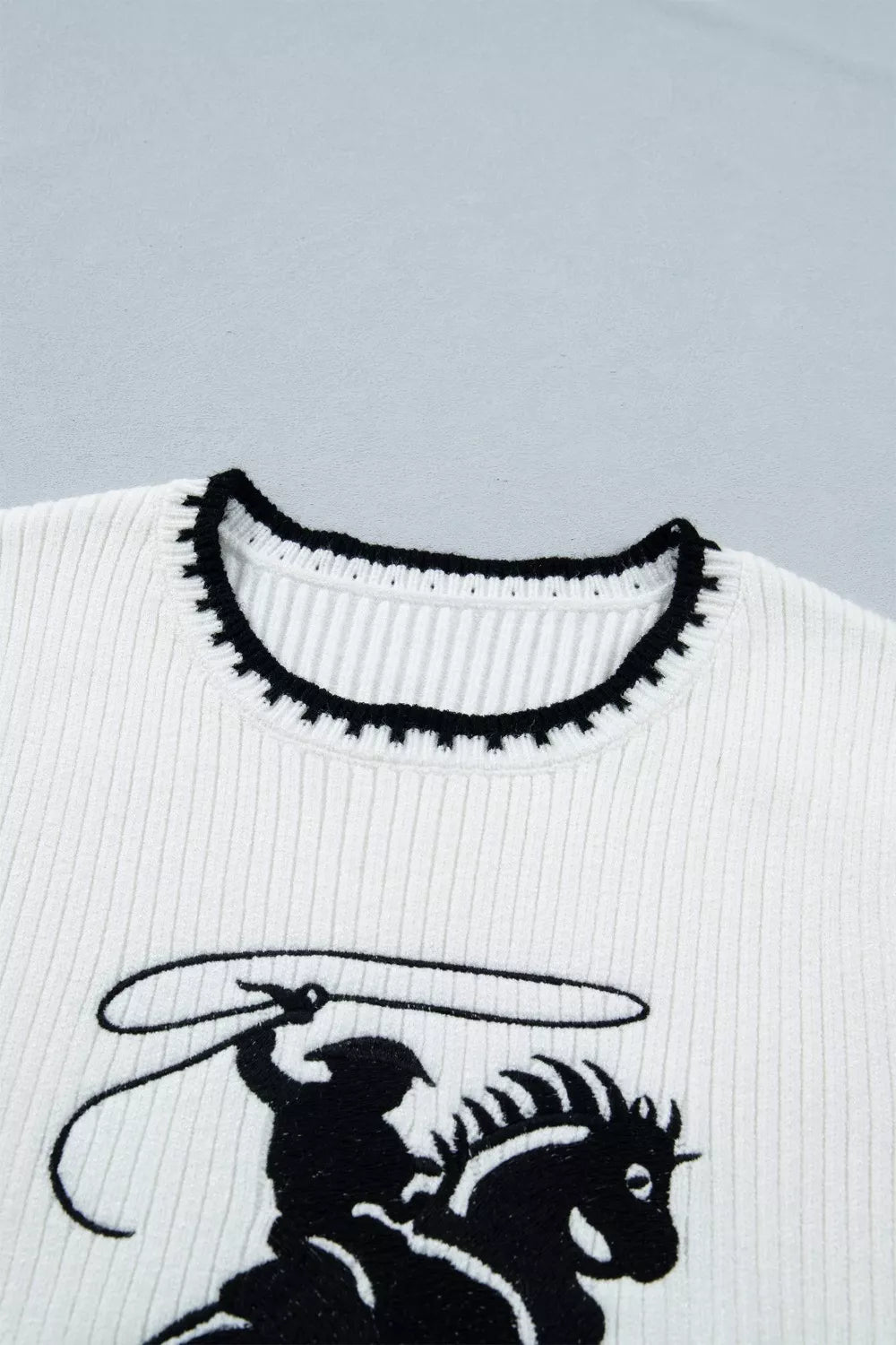 Contrast Trim Round Neck Rodeo Cowboy Sweater Vest for Women