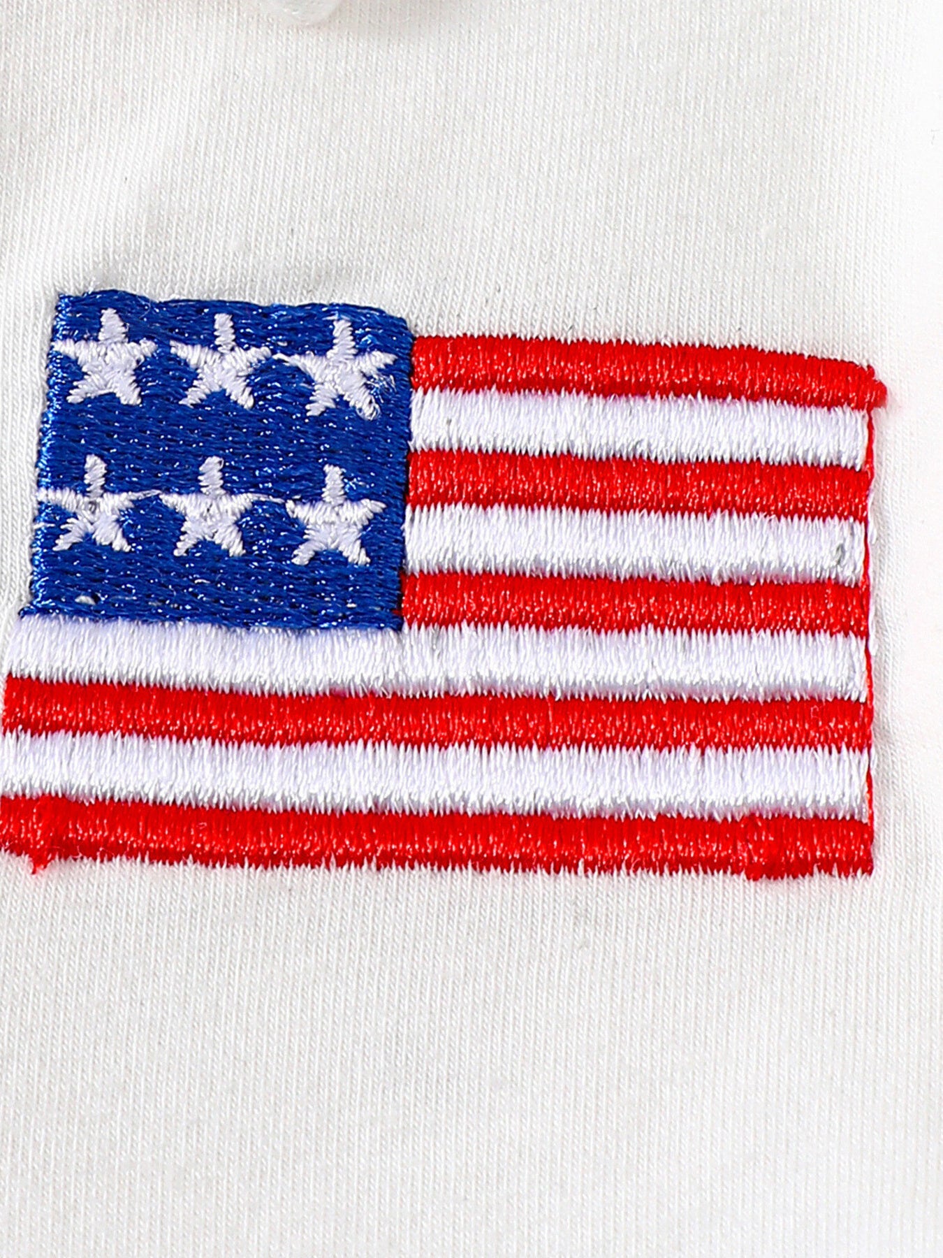 Patriotic American Flag Embroidered Outfit Set in White for Boys