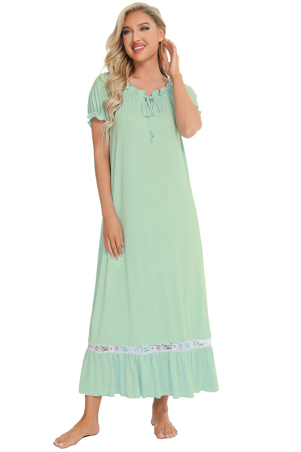 Lace Detail Short Sleeve Lounge Dress in Lilac for Women
