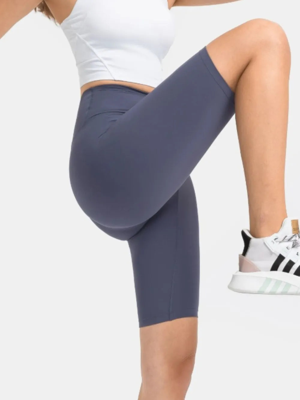 High Rise Wide Waistband Active Shorts in Dark Brown in Lavender for Women