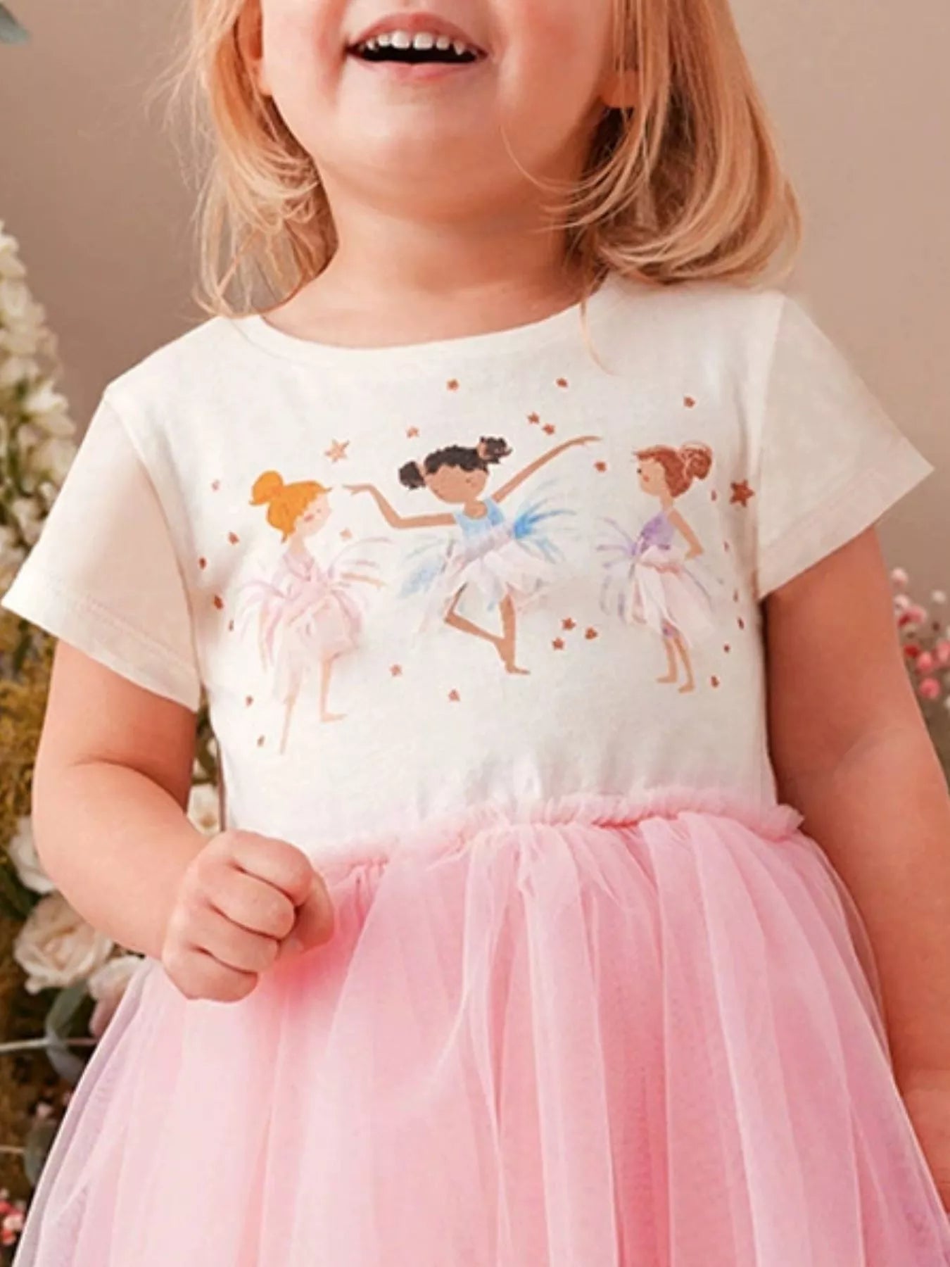 Ballerina Graphic Tulle Dress in Dusty Pink for Girls