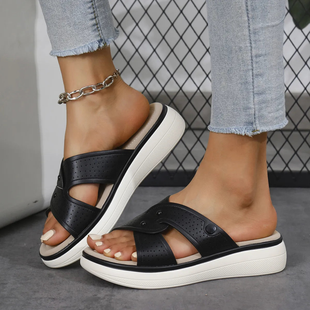 Open Toe Wedge Sandals in Everyday in Black for Women