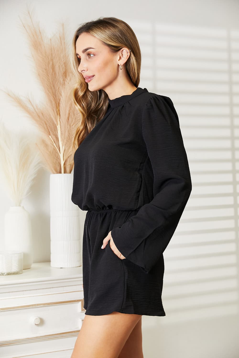 Plus Size Open Back Romper with Pockets for Women