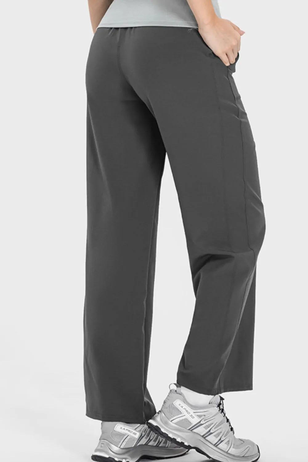 Drawstring Pocketed Active Pants in Light Mauve for Women
