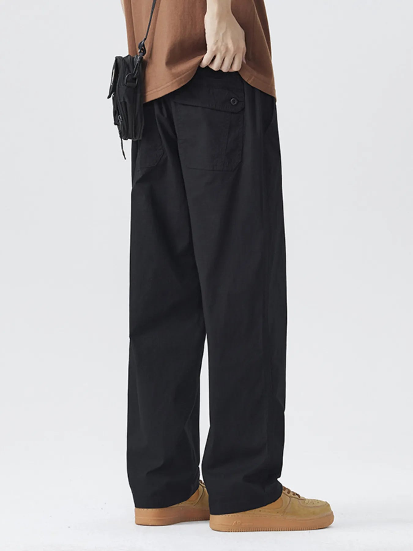 Casual Loose Fit Wide Leg Pants Plus Size in Light Khaki for Men