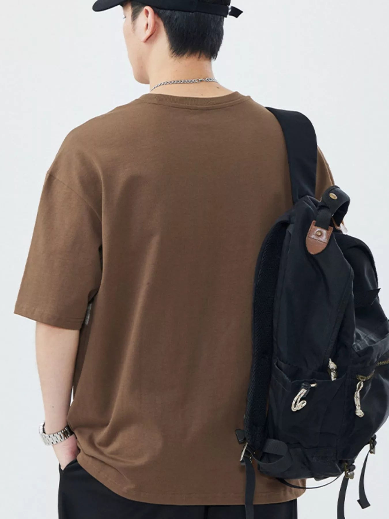 Plus Size Graphic Round Neck Half Sleeve T-Shirt in Coffee Color for Men