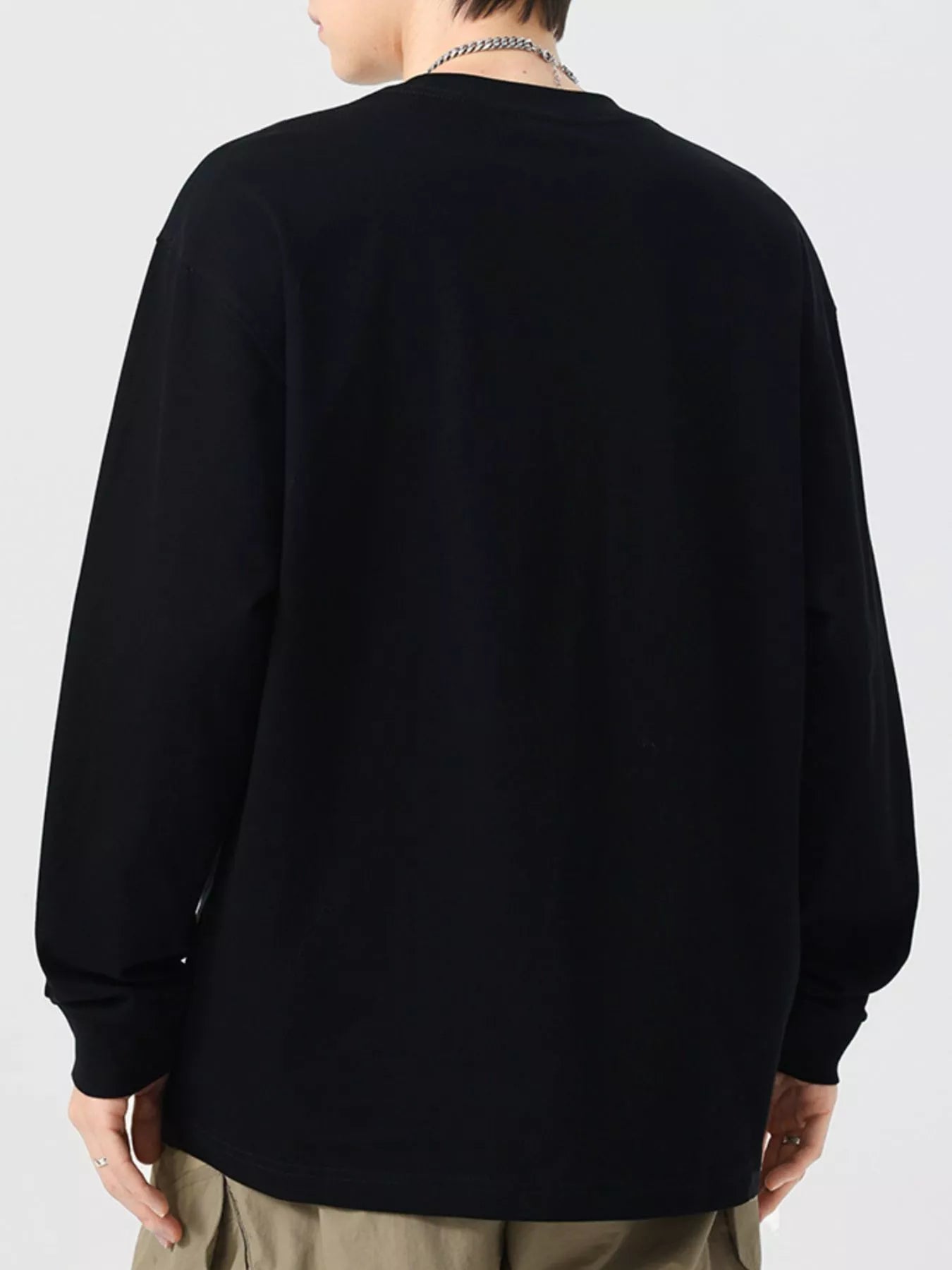 Plus Size Round Neck Long Sleeve T-Shirt in Military Green for Men