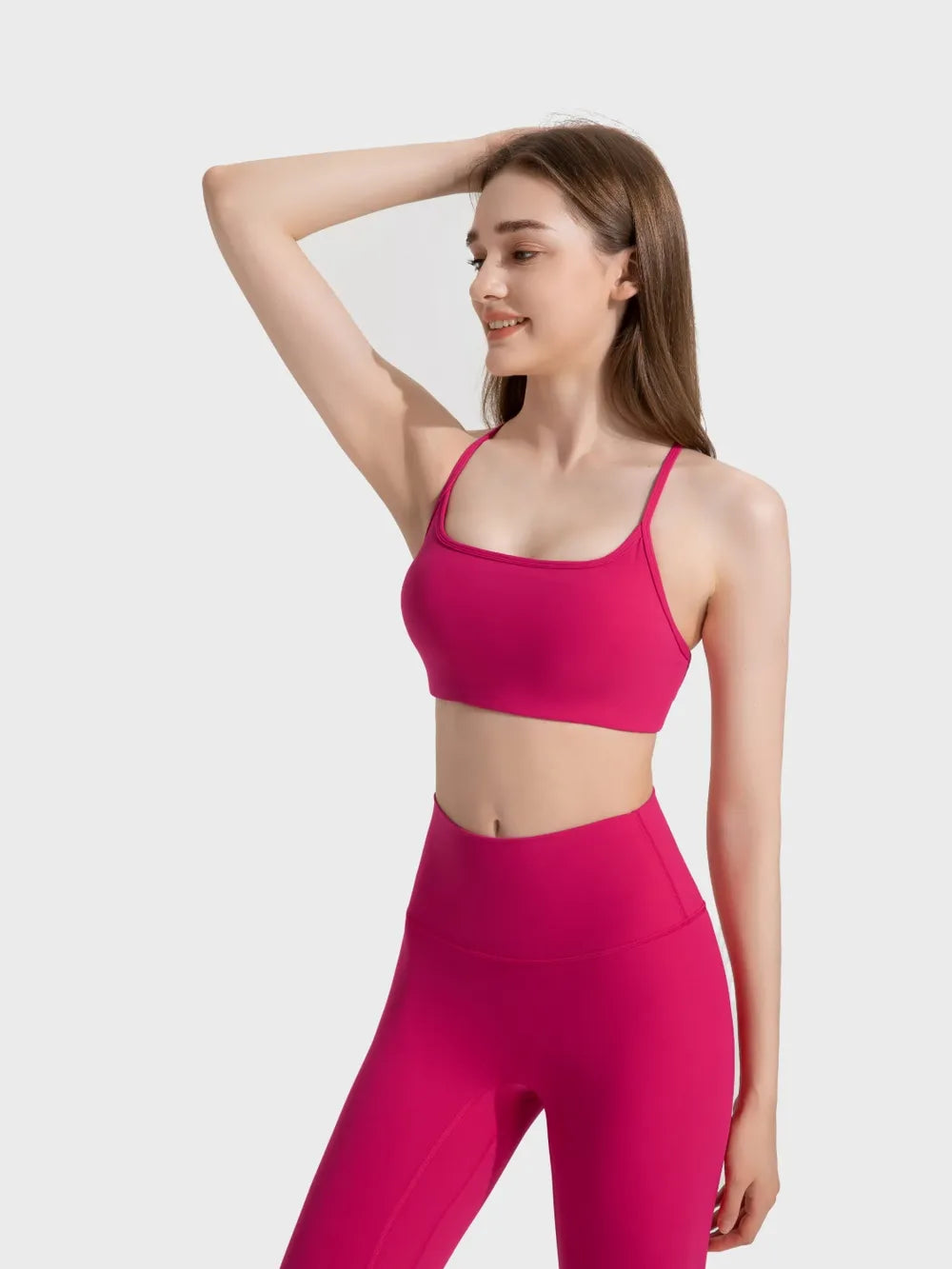 Crisscross Back Scoop Neck Active Cami with Detachable Chest Pads in Dusty Blue for Women