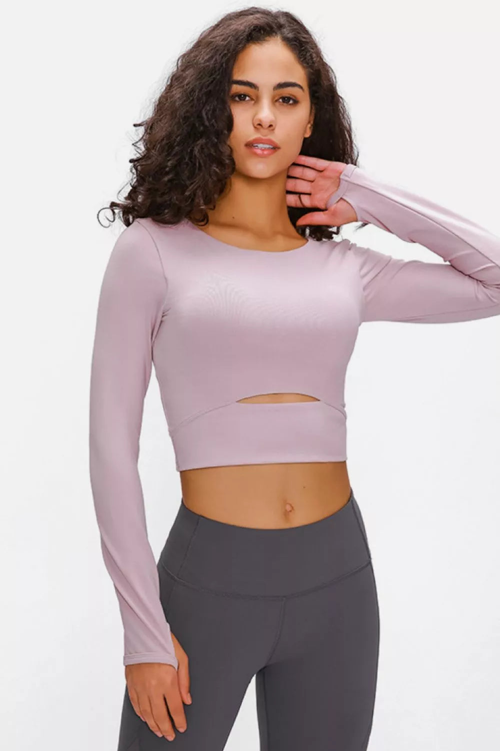 Long Sleeve Cropped Top with Sports Strap in Sage for Women