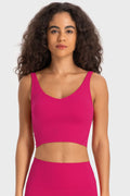 Deep V-Neck Crop Sports Bra in Deep Rose for Women