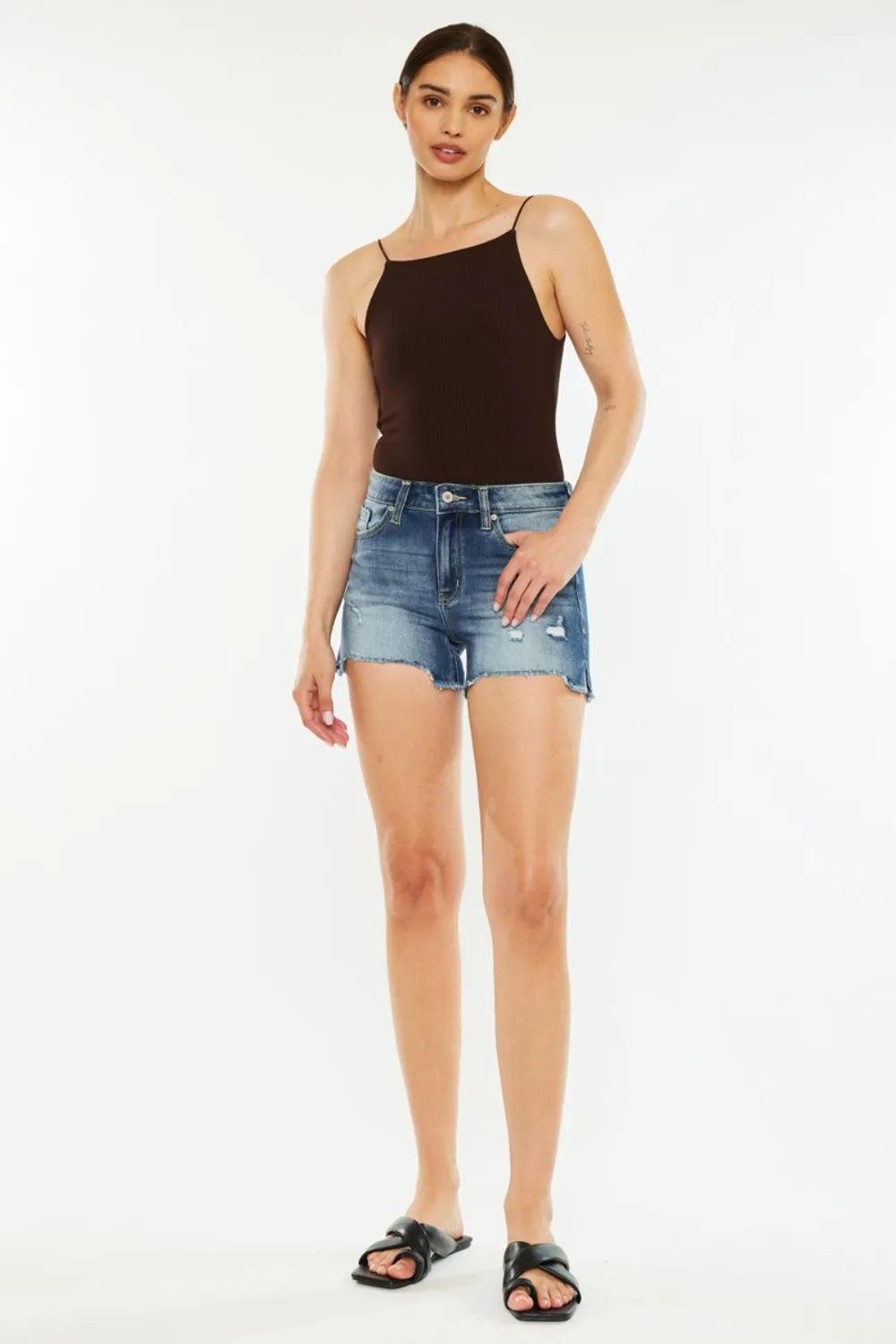 High Waist Raw Hem Denim Shorts for Women