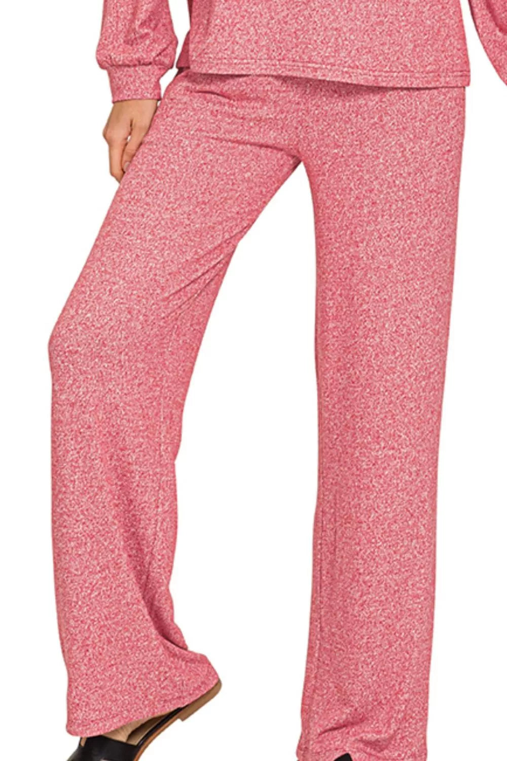 Soft Melange Long Sleeve Tee & Pants Set in Dark Red for Women