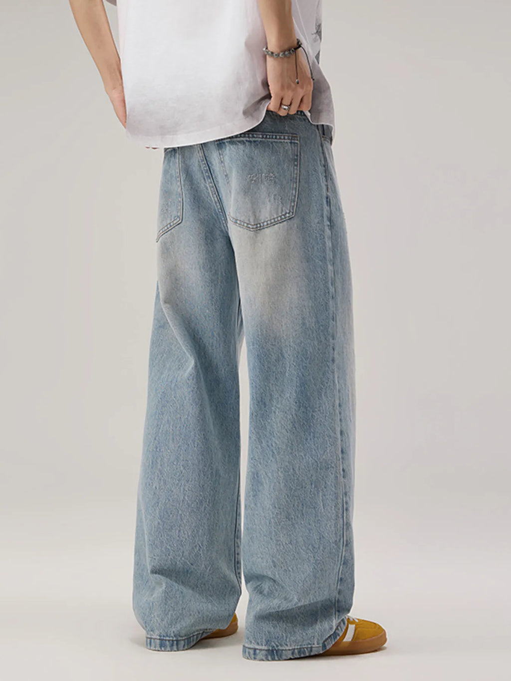 Wide Leg Wash Jeans in Light Blue for Men