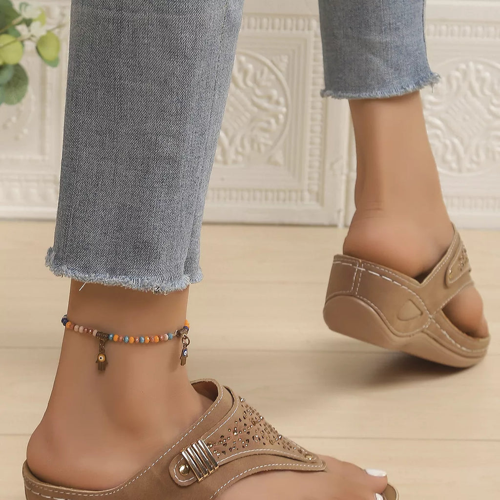 Toe Post Wedge Sandals in Black in Blue for Women