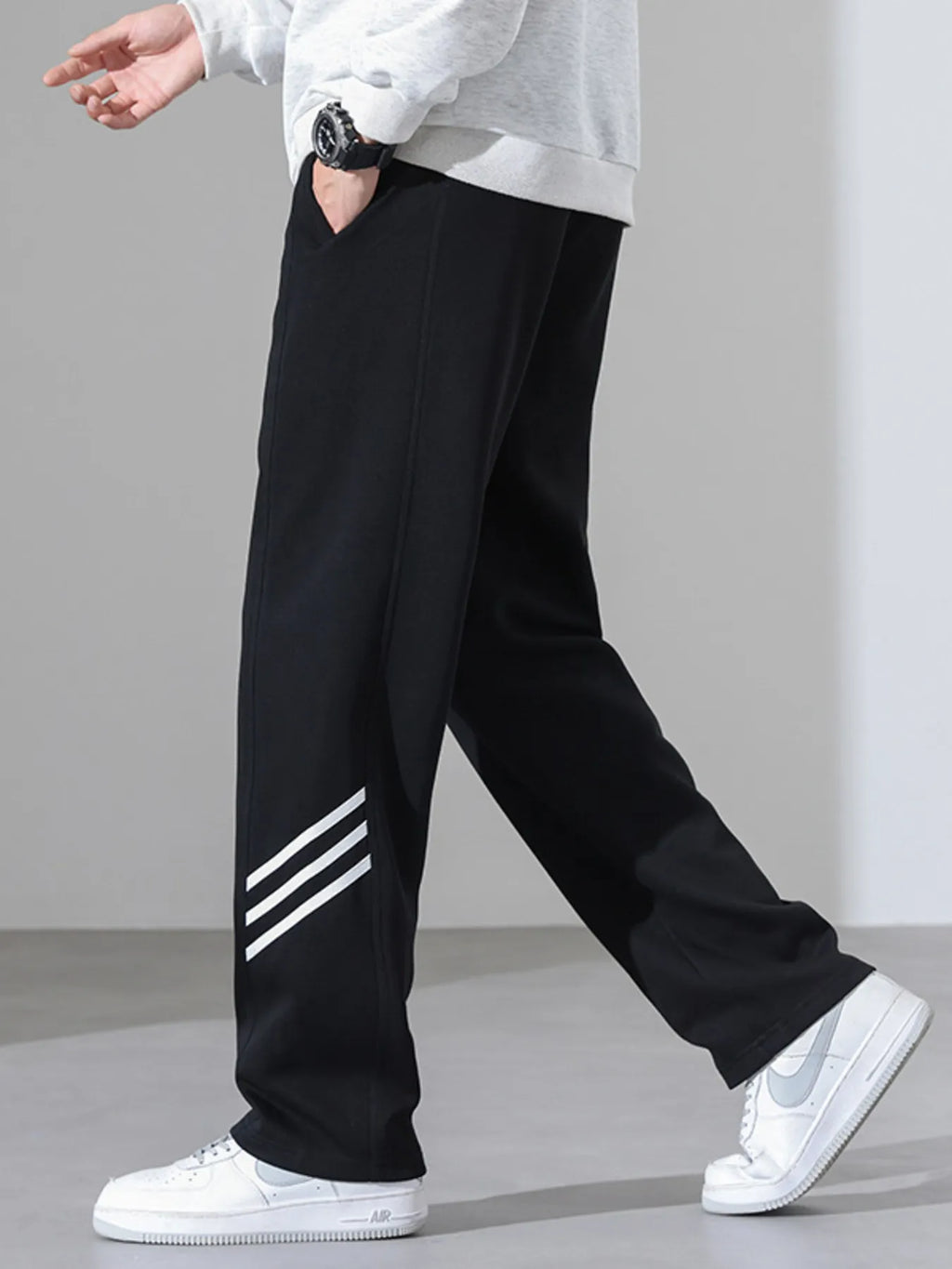 Casual Loose Fit Sweatpants with Stripes Plus Size in Light Flower Gray for Men