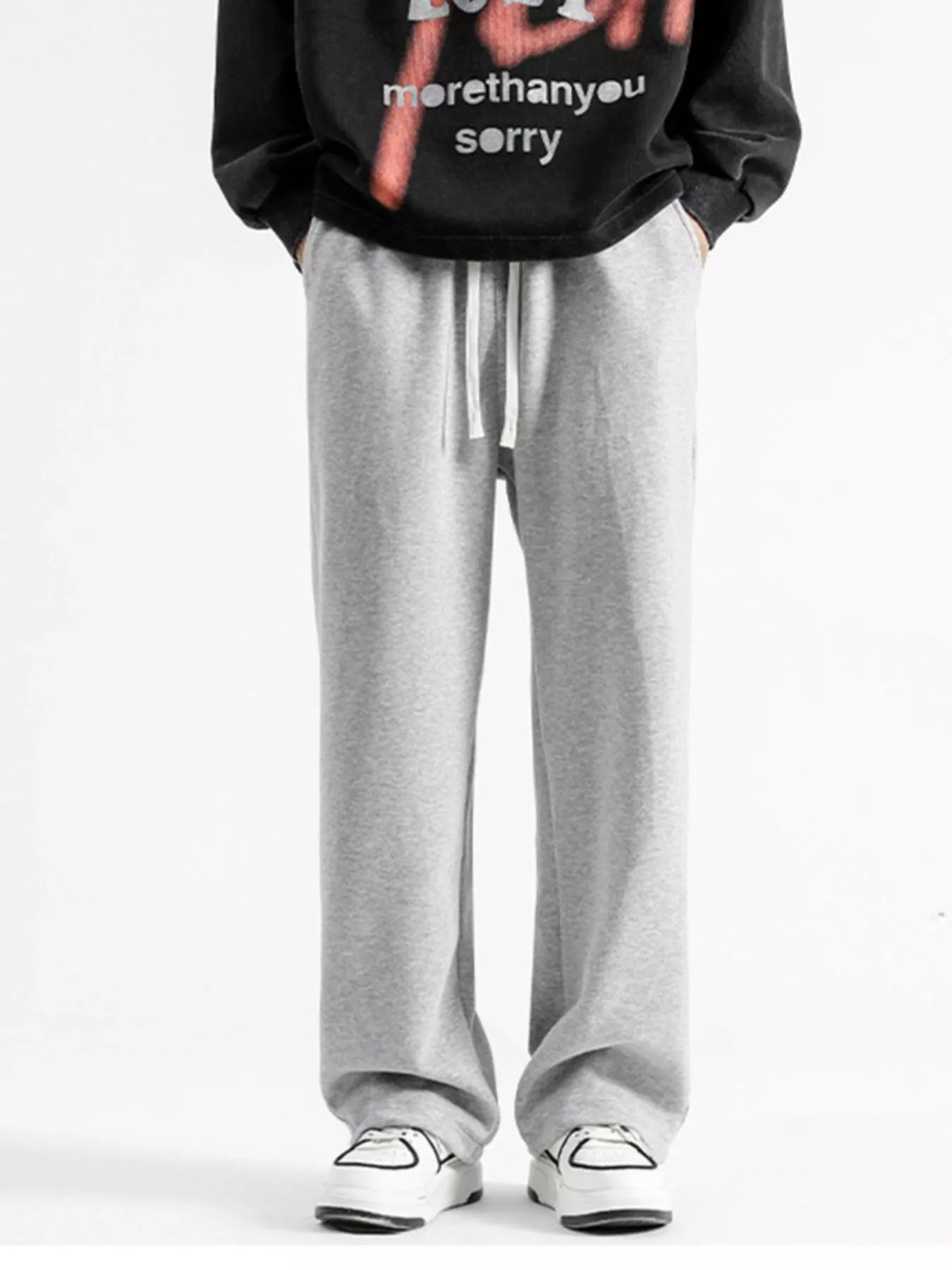 Drawstring Wide Leg Pants Plus Size in Black for Men