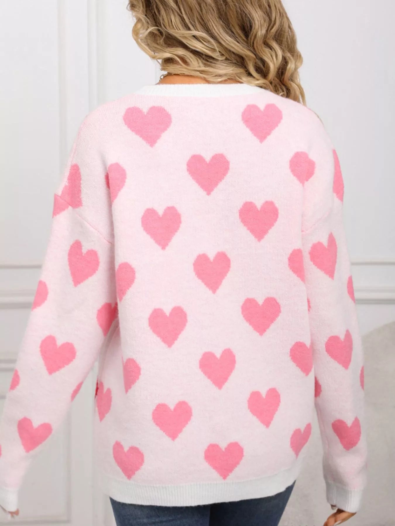 Valentines Day Heart Crew Neck Sweater in White in Black for Women