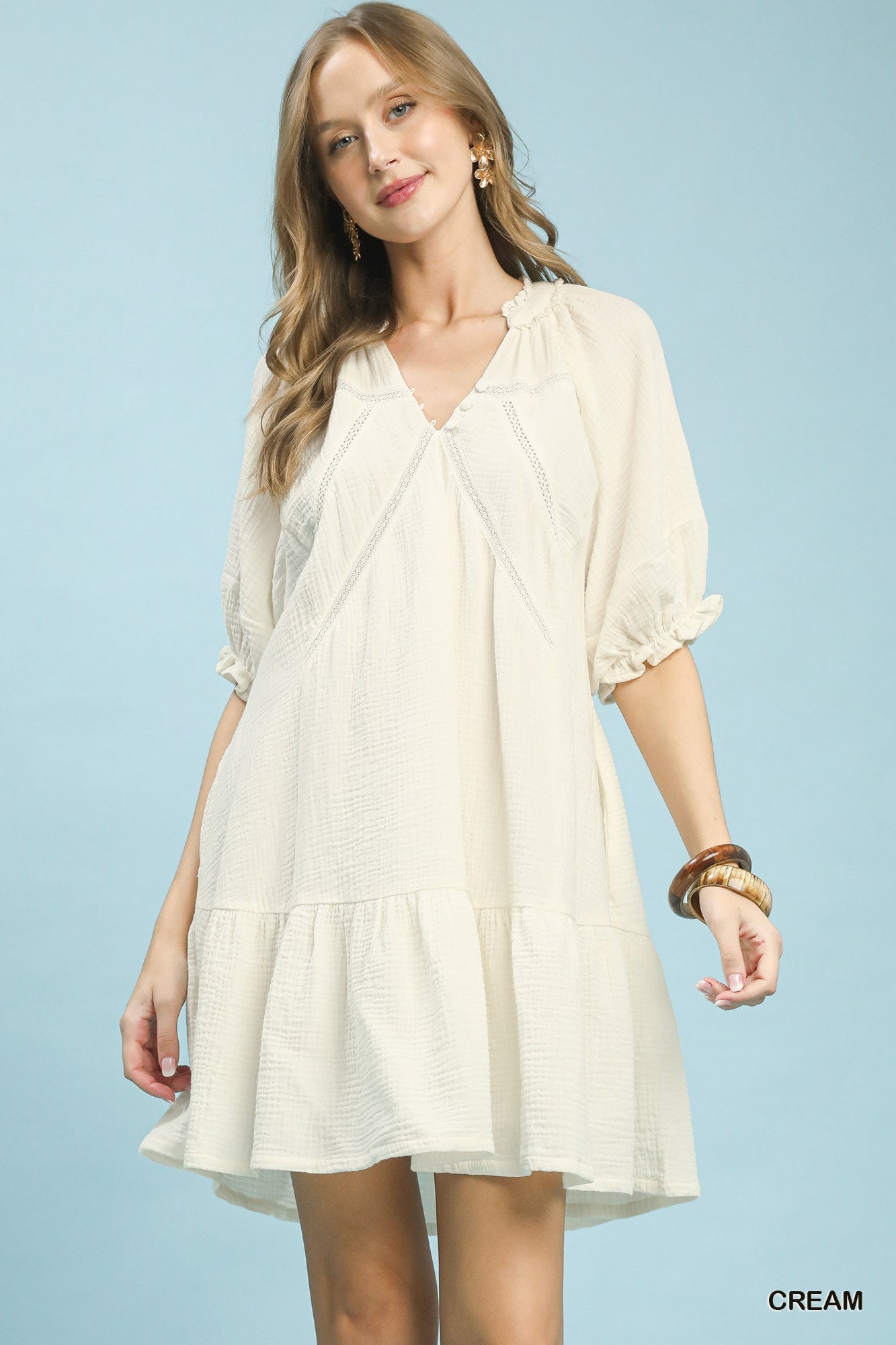 Cotton Gauze Mini Dress in Cream for Women
