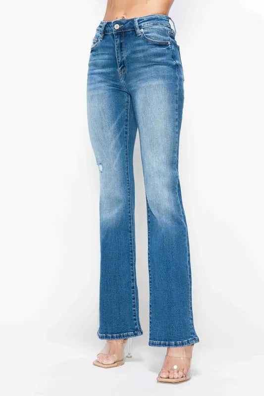 Plus Size Distressed High Rise Jeans with Pockets in Medium for Women