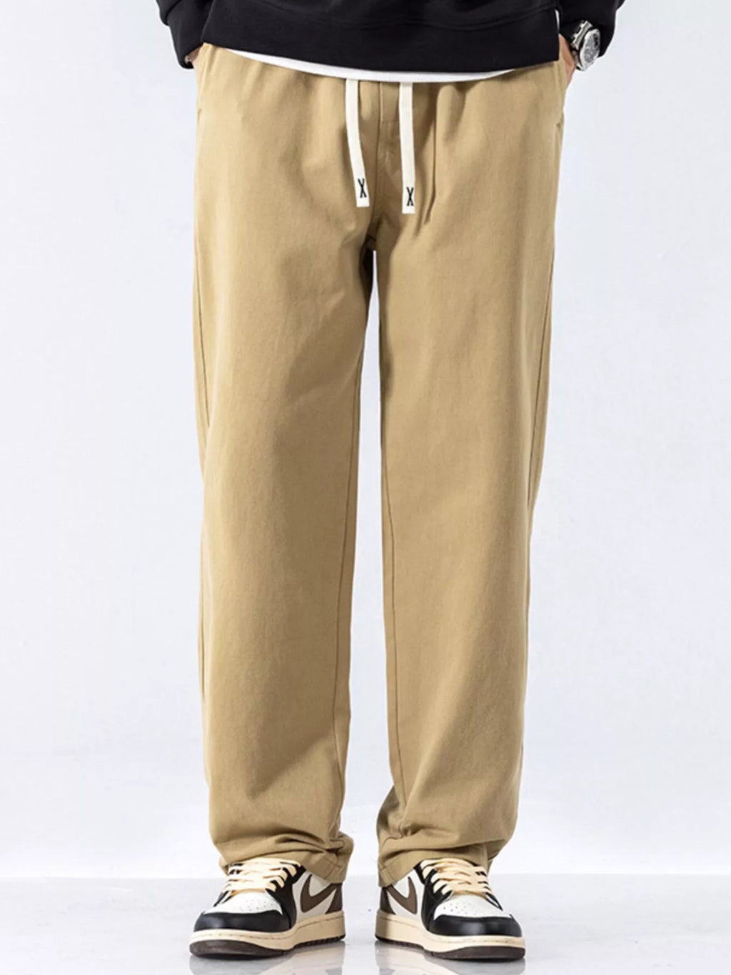 Casual Loose-Fit Drawstring Pants Plus Size in Military Green for Men