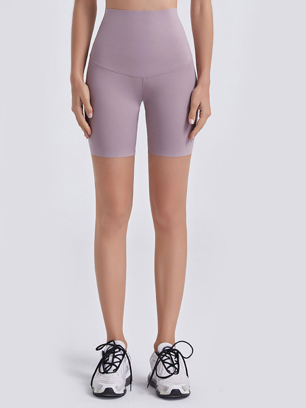 Wide Waistband Sports Shorts in Lavender in Black for Women