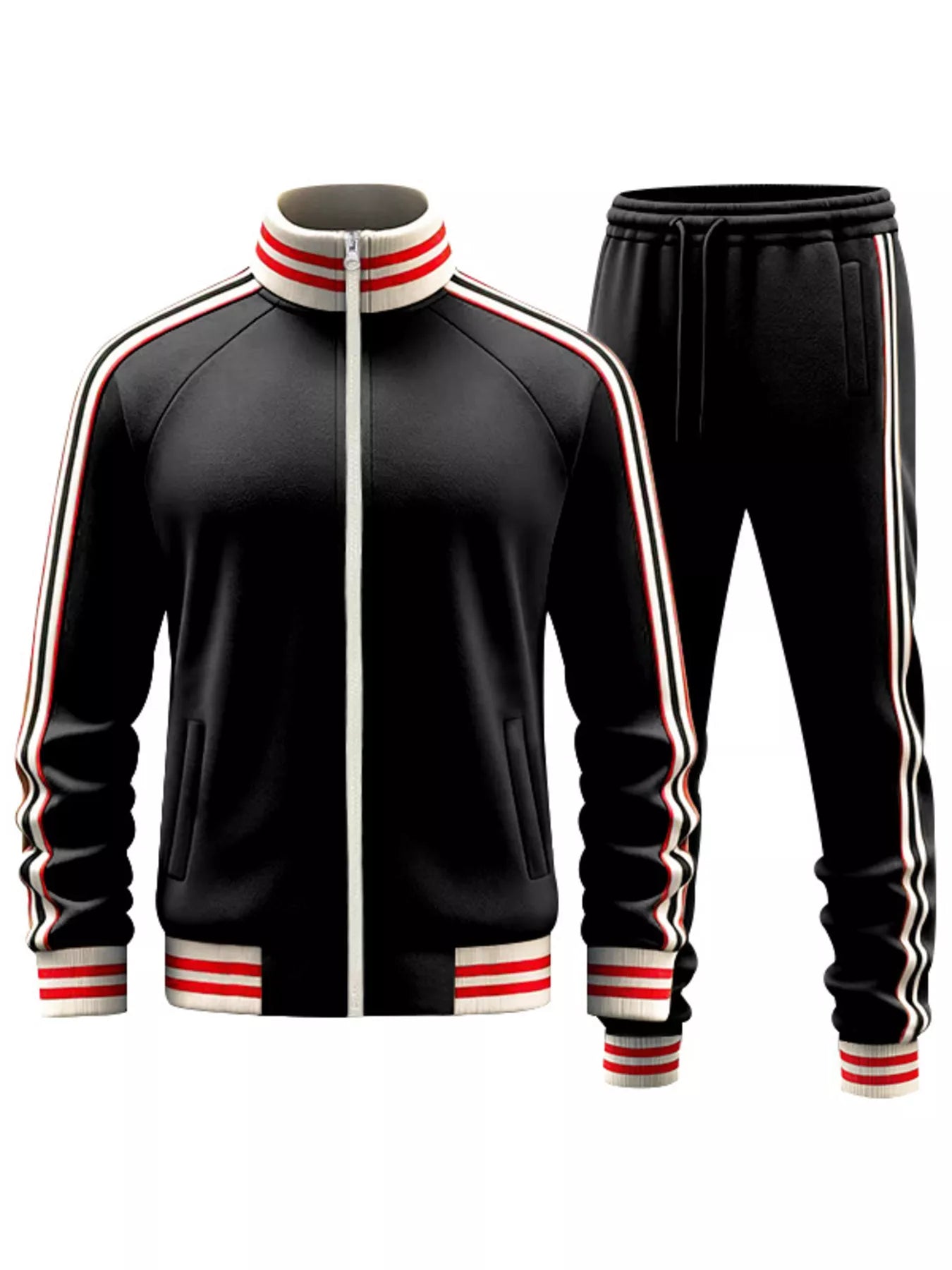 Striped Zip Up Outerwear and Pants Plus Size in Black for Men