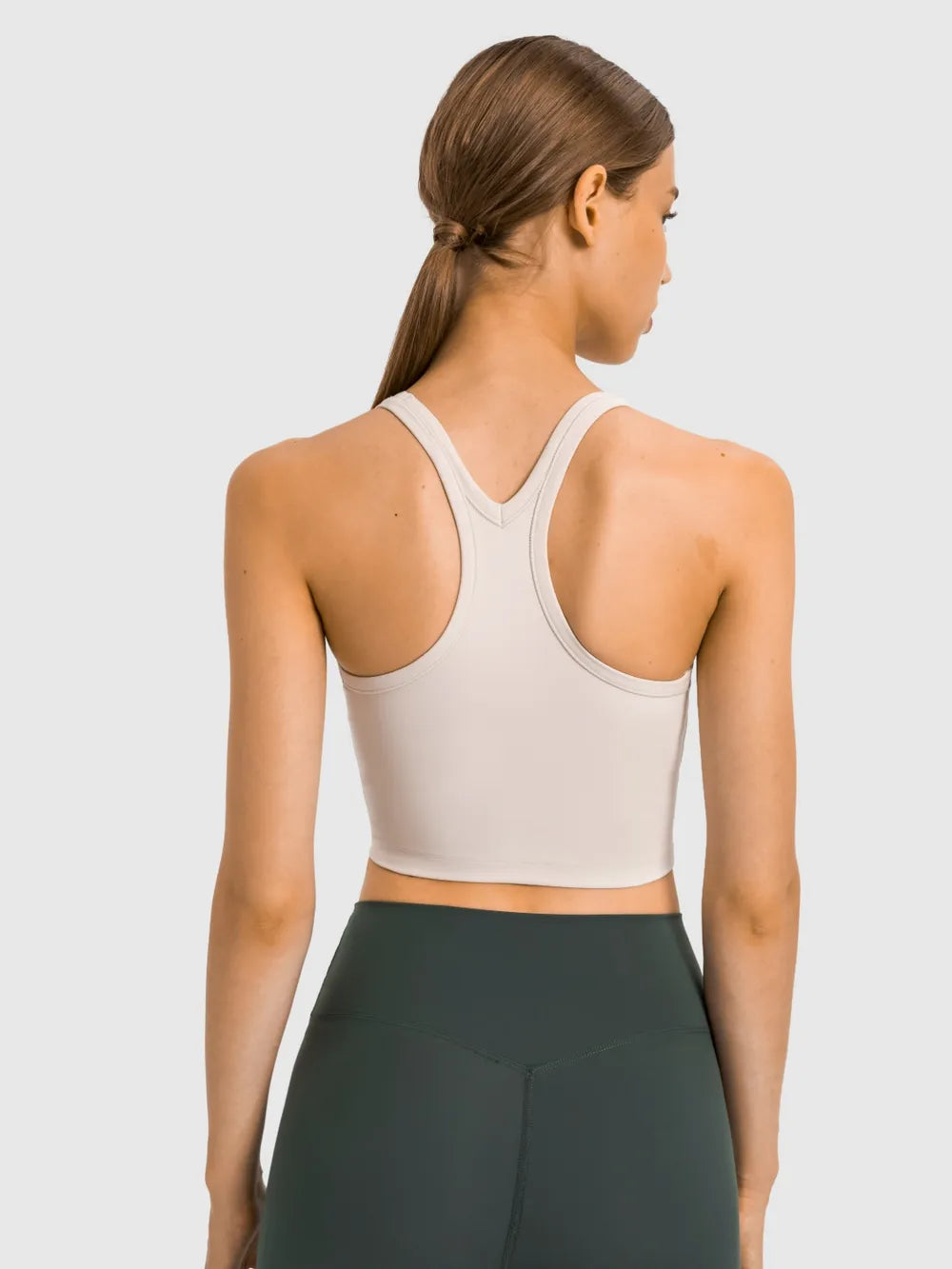 Scoop Neck Active Tank with Detachable Chest Pads in Sage for Women