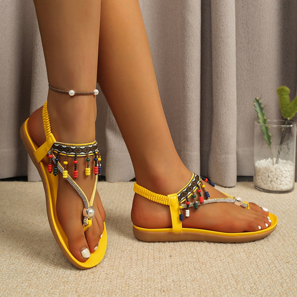 Beaded Ankle Strap Thong Sandals in Yellow for Women