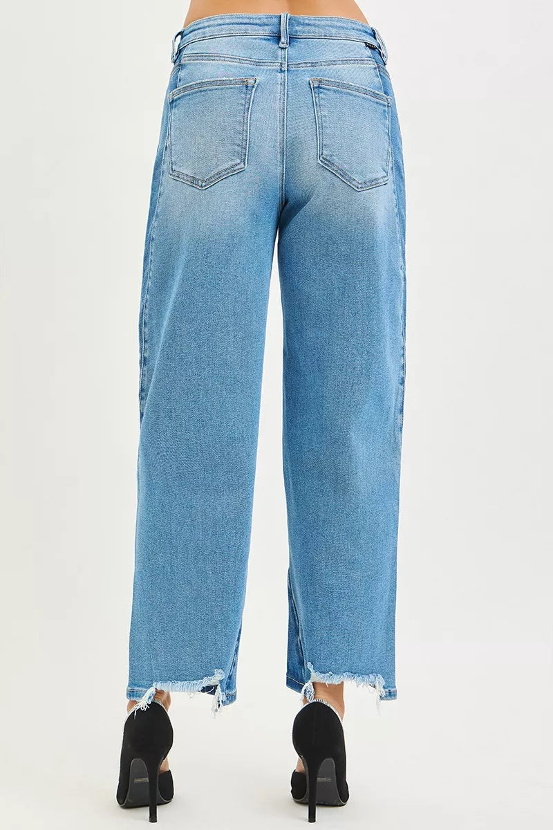 Slouchy Cropped Barrel Jeans with Contrast Wash Plus Size in Dark Combo for Women