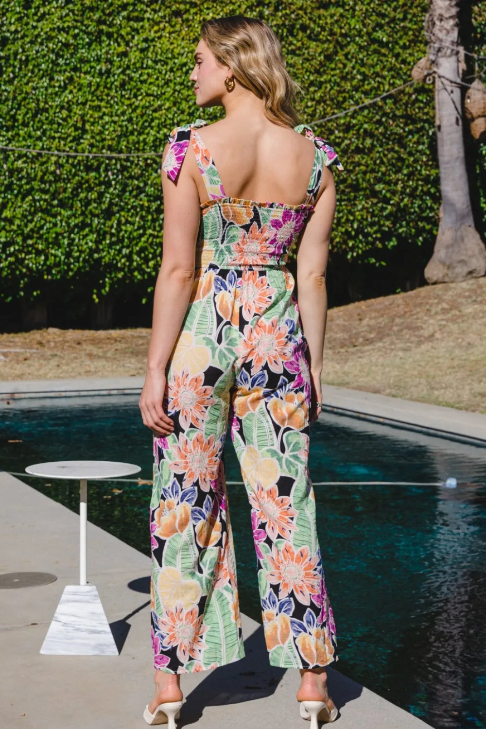 Plus Size Floral Sleeveless Wide Leg Jumpsuit in Black Floral Multi for Women