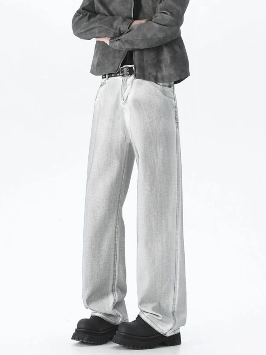 Plus Size Wide Leg High Waisted Jeans in White for Men