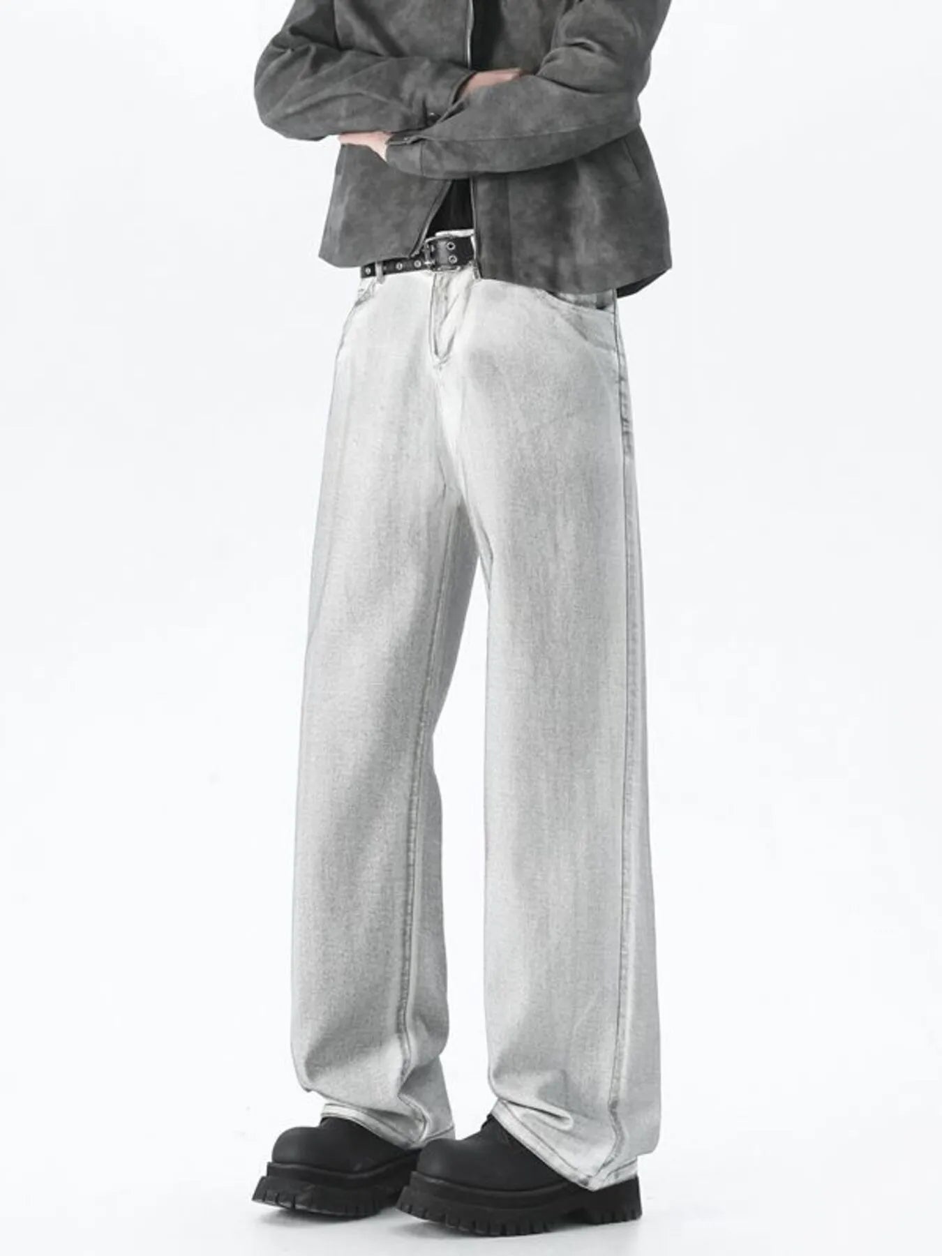 Plus Size Wide Leg High Waisted Jeans in White for Men