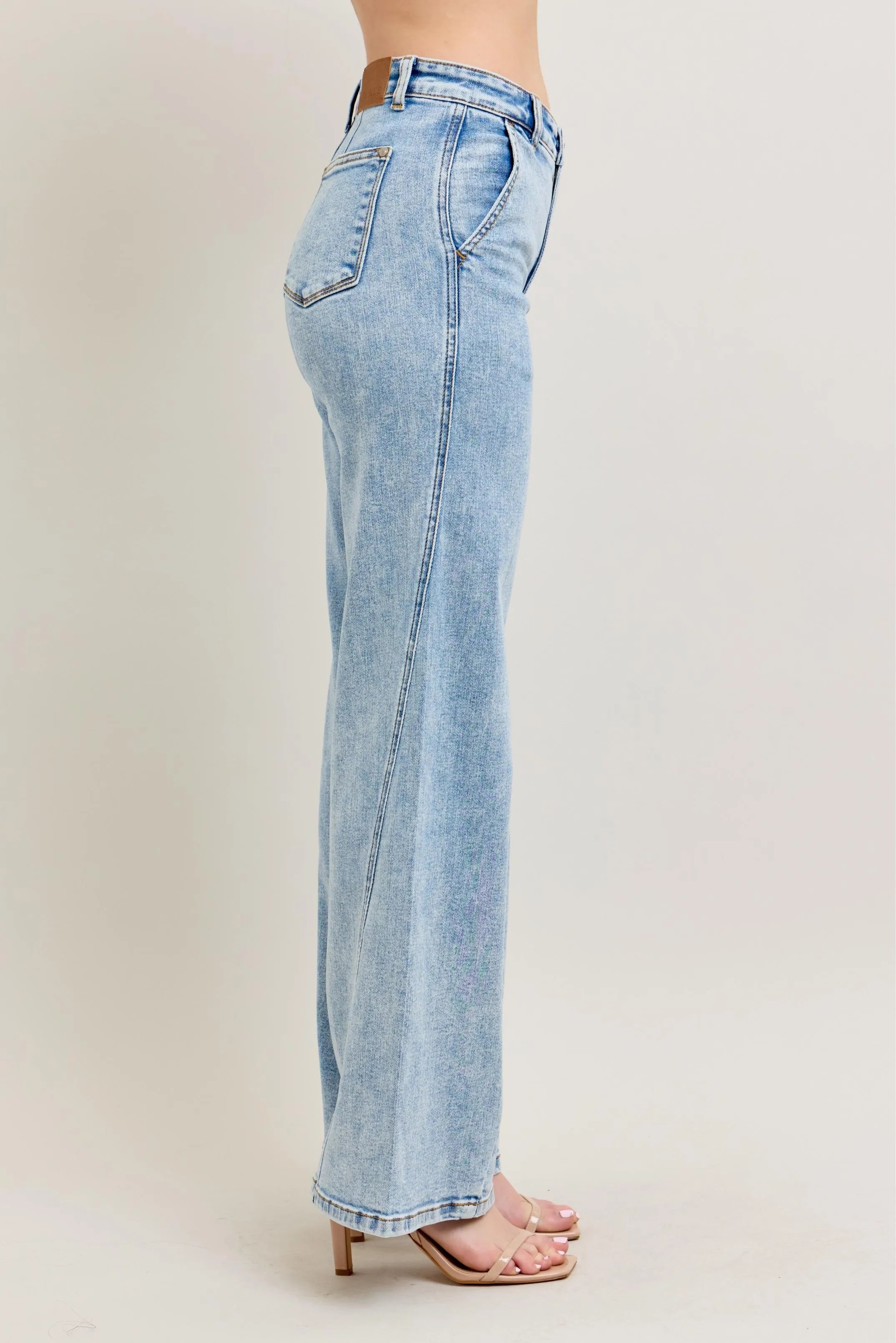 High Waist Wide Leg Jeans with Skewed Inseam Plus Size in Light for Women