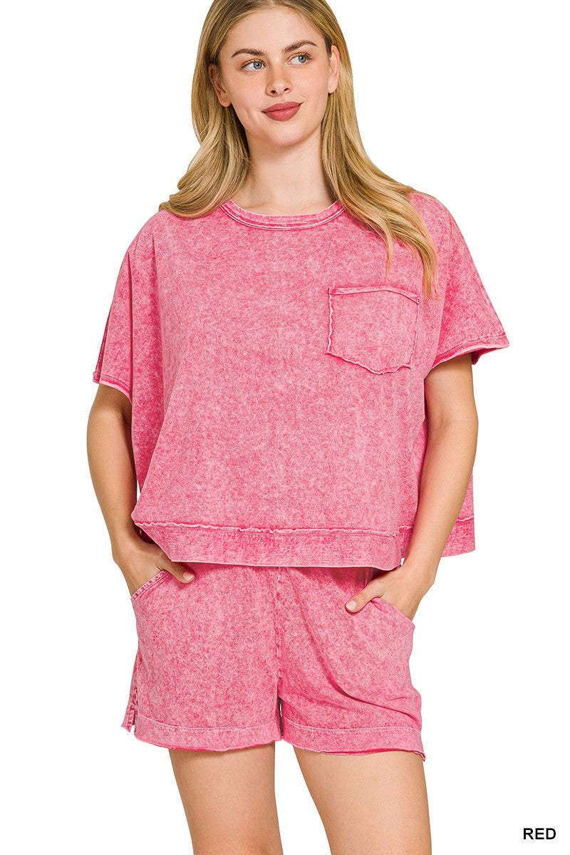 Halo Snow Washed Boxy Top & Shorts Set in Red for Women
