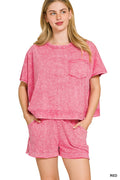 Halo Snow Washed Boxy Top & Shorts Set in Red for Women