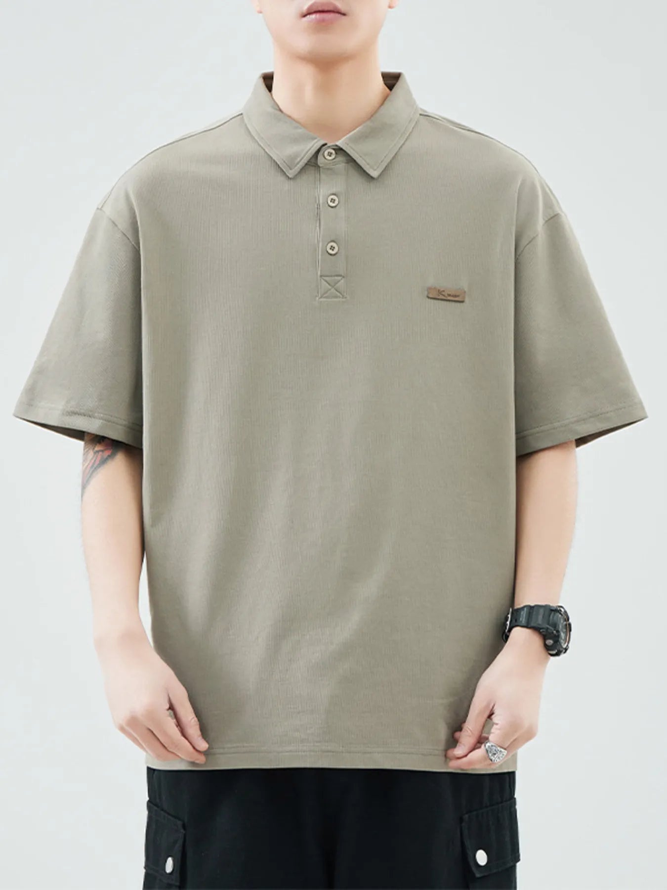 Plus Size Button Detail Half Sleeve Polo in White for Men