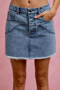 Washed Denim Floral Contrast Pockets Mini Skirt for Women