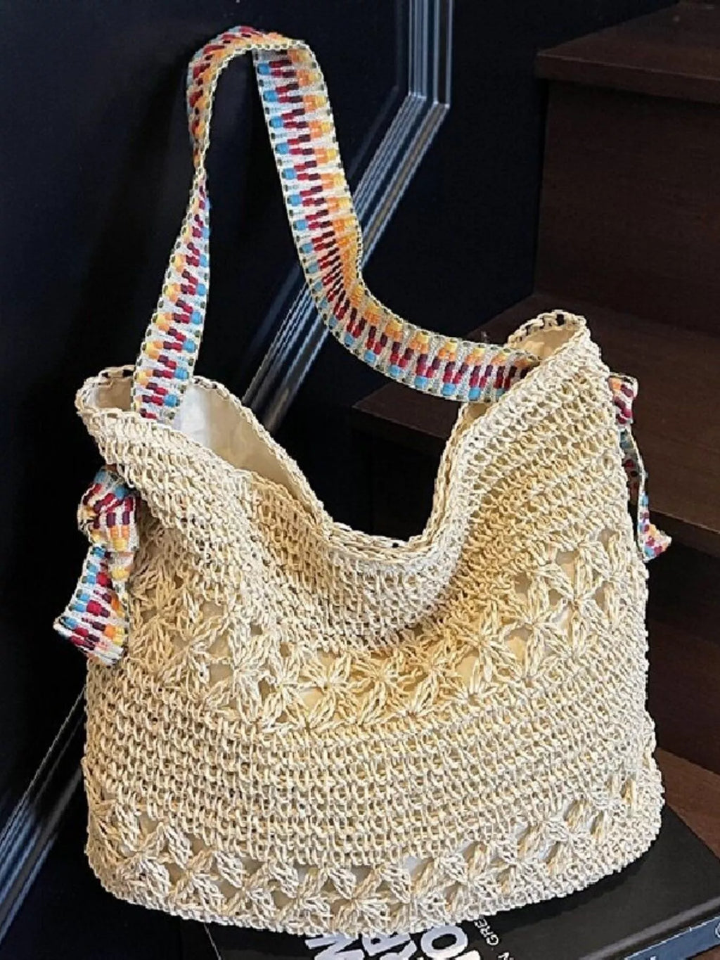 Woven Straw Shoulder Bag in Beige for Women