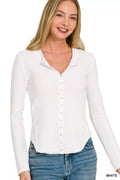 Double Knit Snap Button Shirts in White for Women