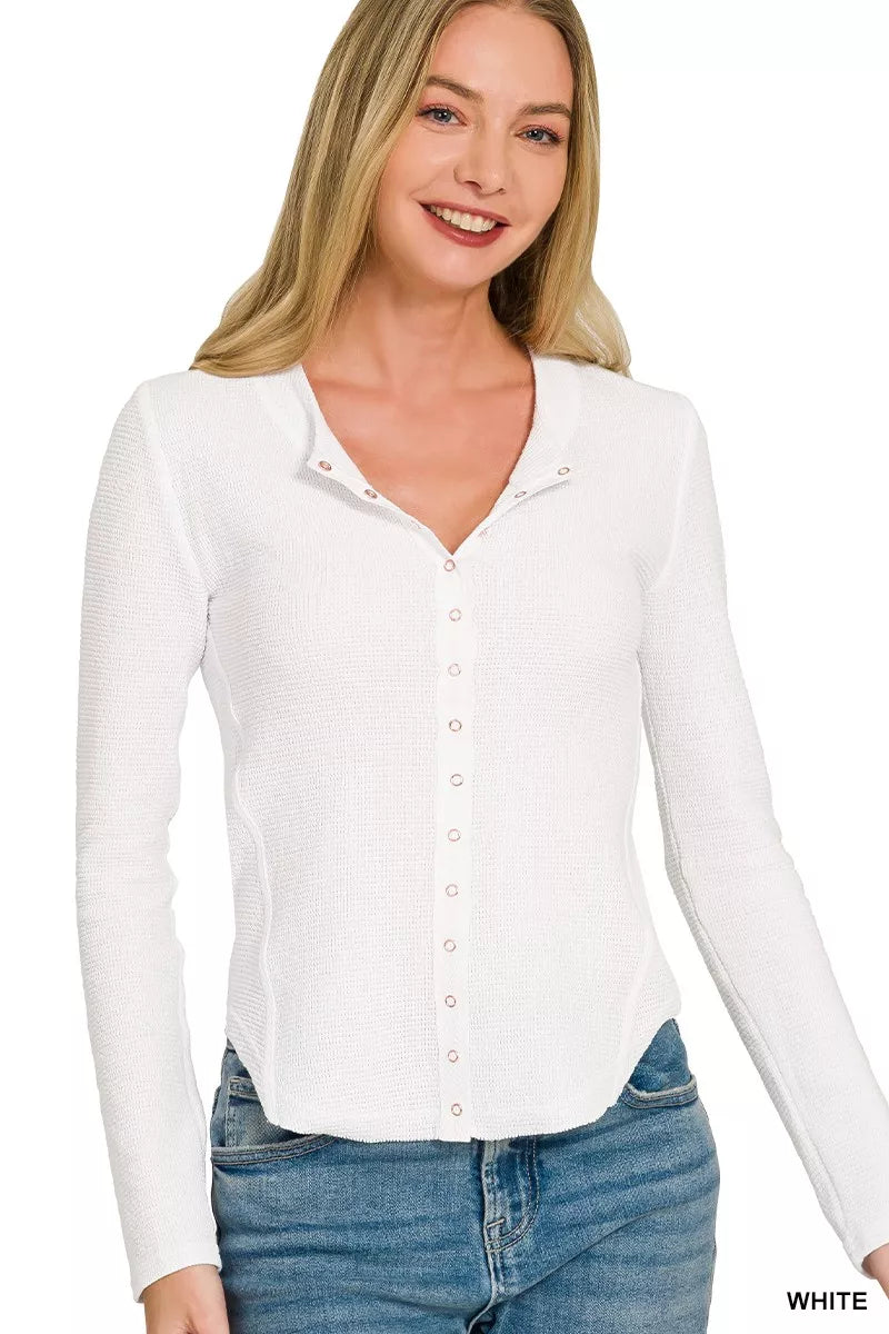 Double Knit Snap Button Shirts in White for Women