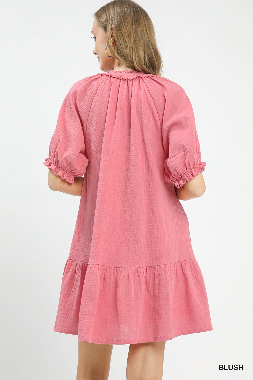 Cotton Gauze Mini Dress in Blush for Women