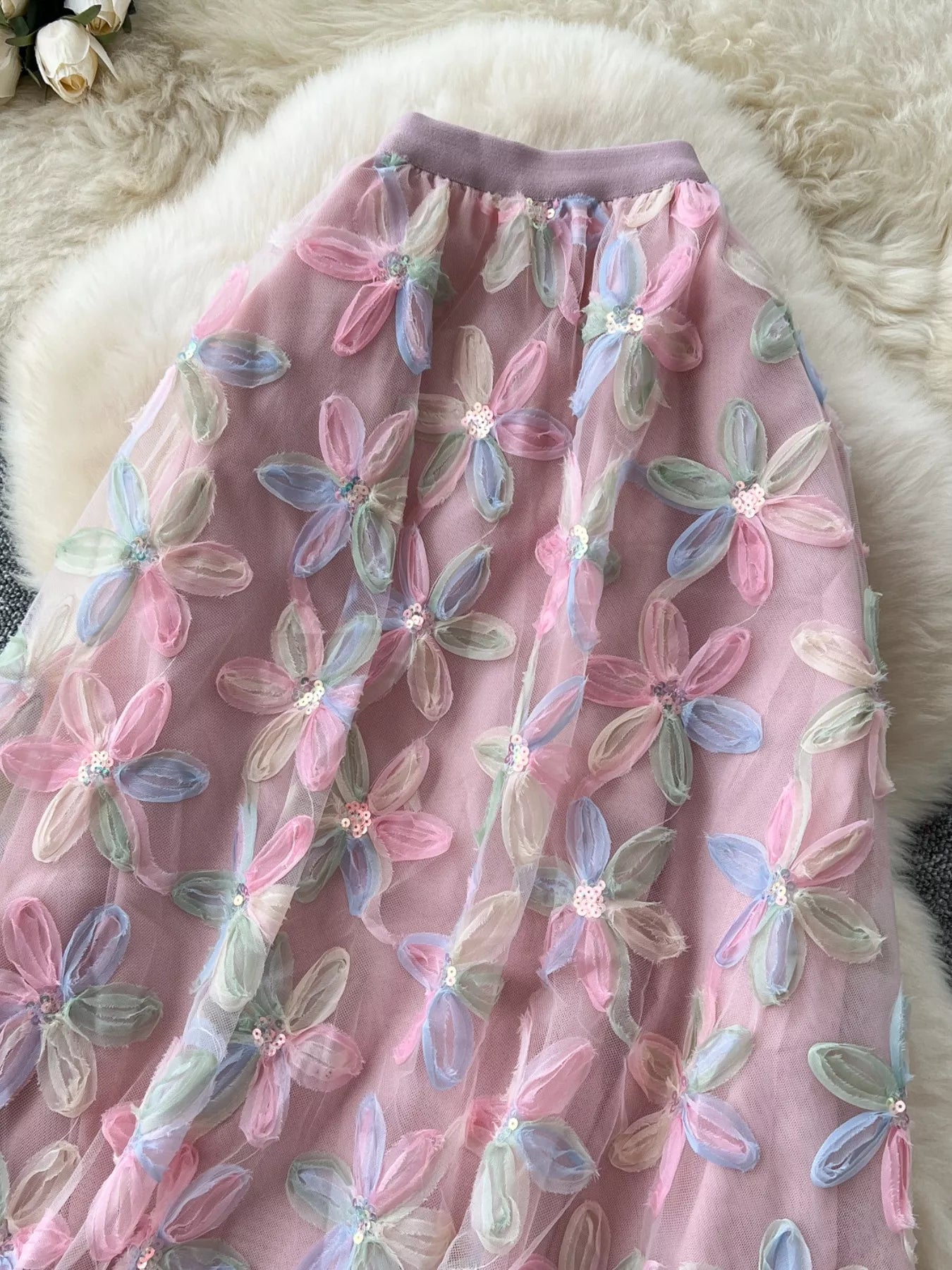 Floral Mesh Skirt for Women