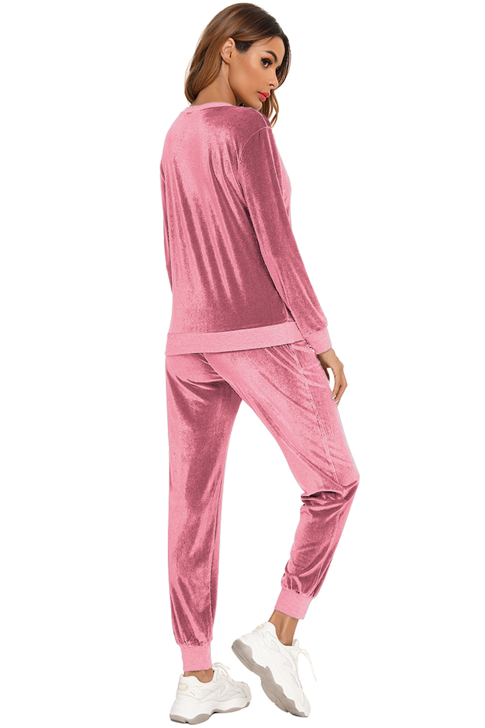 Round Neck Long Sleeve Loungewear Set with Pockets in Black for Women