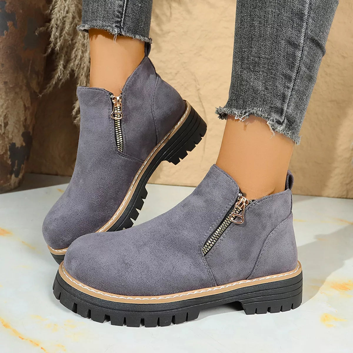 Round Toe Platform Boots in Classic in Off-White for Women