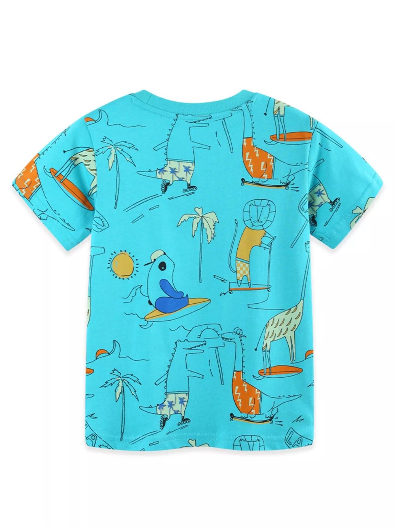 Cartoon Print Crew Neck Short Sleeve Tee for Boys