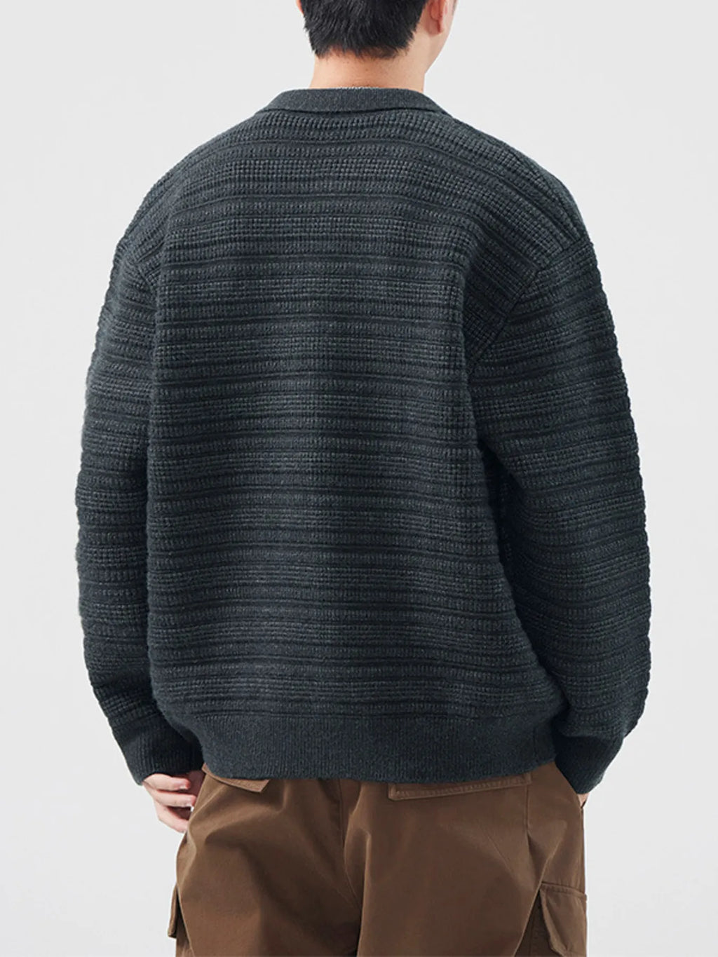 Plus Size Button Up Long Sleeve Cardigan in Gray Green for Men
