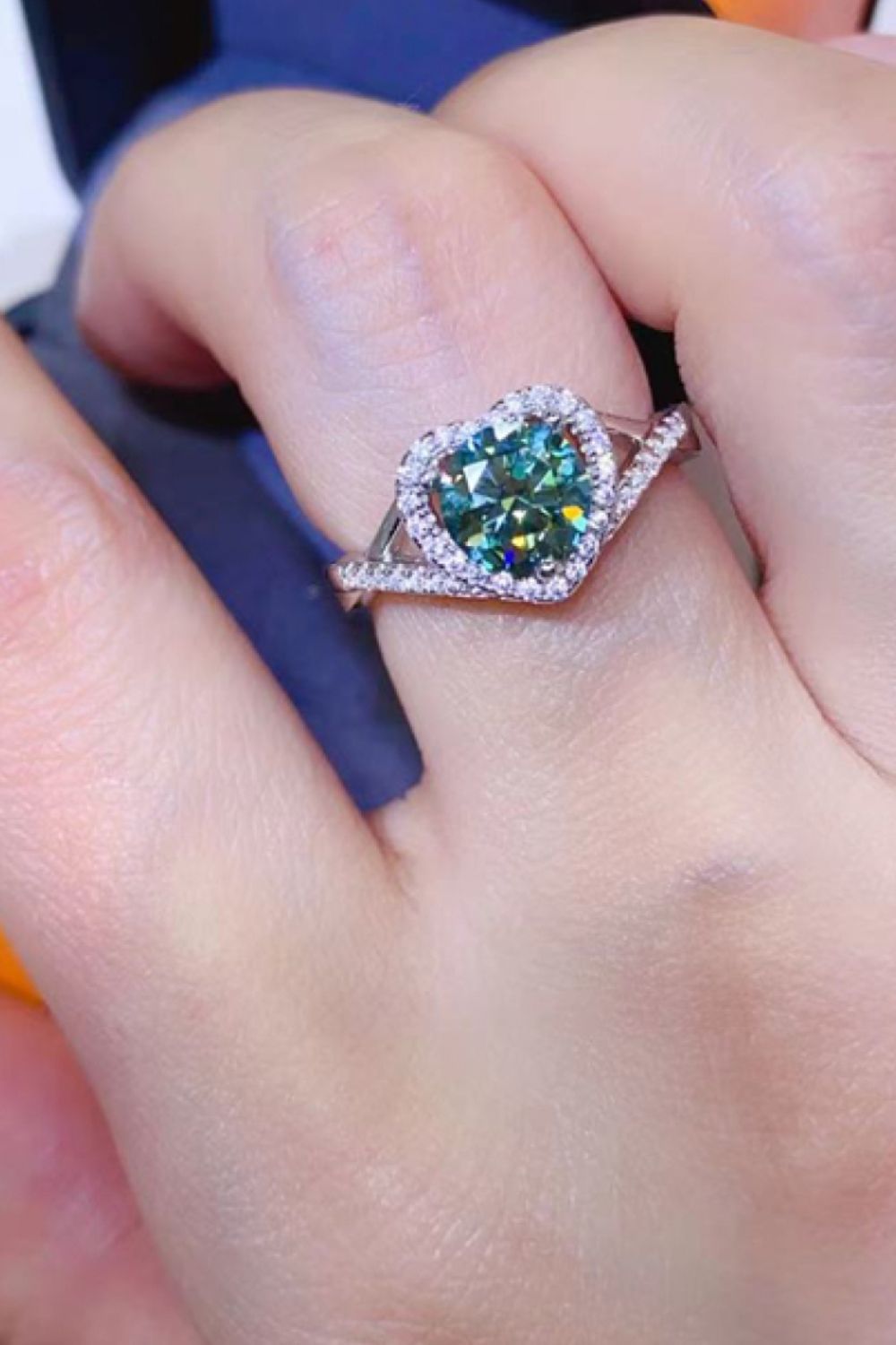 Adored 1 Carat Moissanite 925 Sterling Silver Heart Ring in Green for Women