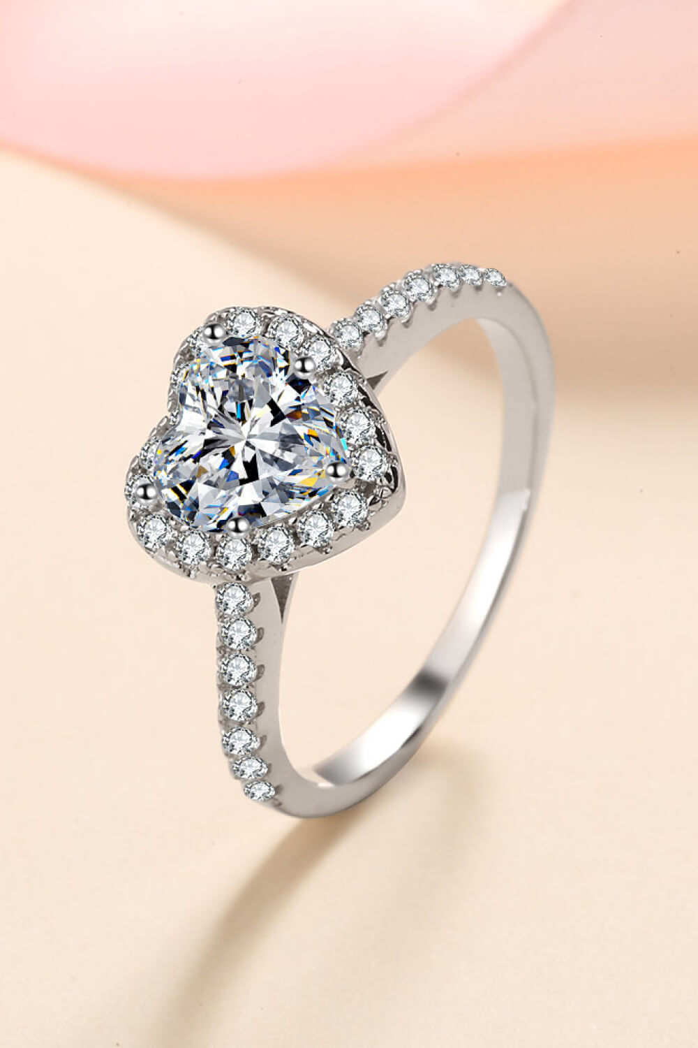 1 Carat Moissanite Heart-Shaped Ring in Silver for Women
